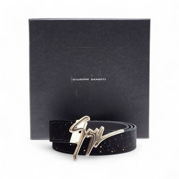 Giuseppe Zanotti Black Glitter with Signature Logo Buckle Unisex Belt - NIB - Picture 1 of 5
